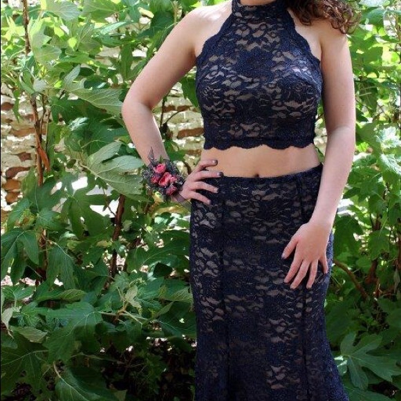 2 piece navy blue prom dress - Picture 3 of 4